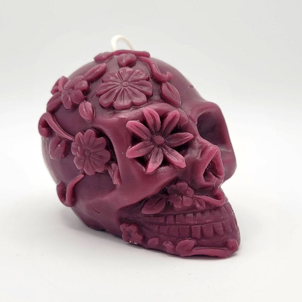 Flower Skull Beeswax Candle